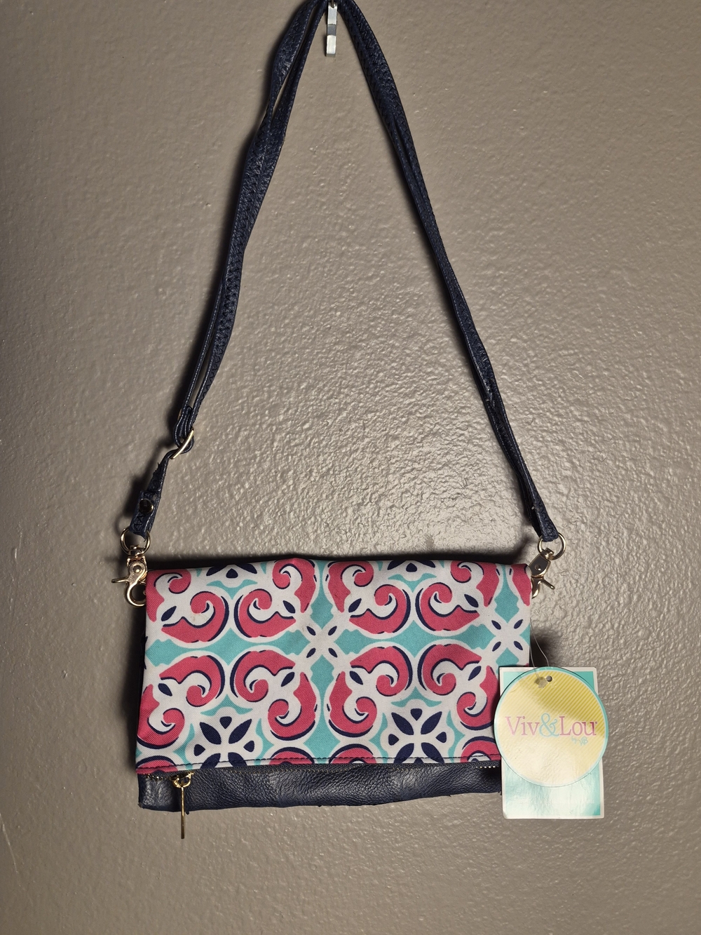 Viv & Lou Navy, Pink and Teal Patterned Crossbody Bag